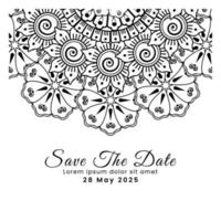 Save the date with mehndi flower. decoration in ethnic oriental, doodle ornament. vector