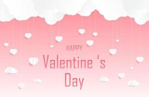 Love and Valentine day, Lovers stand and a paper art heart shape balloon floating in the sky. craft style. vector