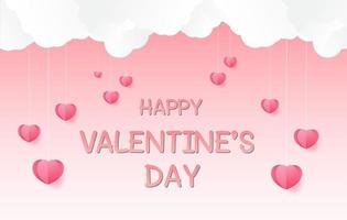 Love and Valentine day, Lovers stand and a paper art heart shape balloon floating in the sky. craft style. vector