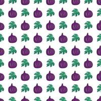 Seamless pattern with fresh sweet tasty fig fruits and leaves. Print of whole fruits. Bright exotic plant. Food vector flat illustration