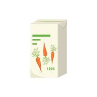 Square pack of orange carrot juice. Sweet healthy vegetable drink, tasty liquid. Vector flat illustration