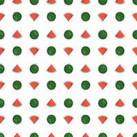 Seamless cute pattern with striped watermelons. Summer print sweetness, juicy food on white background. Vector flat illustration