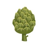 Green artichoke icon. Whole healthy vegetables and leaves, harvesting. Delicious food for salad and cooking. Vector flat illustration