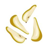 Yellow pear icon. Sliced fruit wedges with seeds. Sweet food for the diet. Vector flat illustration