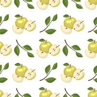 Seamless pattern with yellow apples. Print from whole and half healthy fruits. Background from sweet food for diet. Vector flat illustration