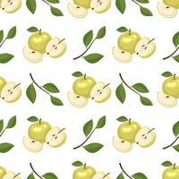 Seamless pattern with yellow apples. Print from whole and half healthy fruits. Background from sweet food for diet. Vector flat illustration