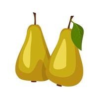 Yellow pear icon. Whole healthy fruits with leaf. Sweet food for diet. Vector flat illustration