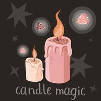 velas mágicas ardiendo con mariposas y polillas vector
