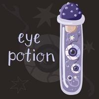 Purple witch potion with eyes and amanita mushroom cap vector