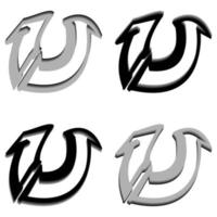 Vector graphics of elegant 3D letter U in black and gray color. Perfect for corporate, t-shirts, and so on.