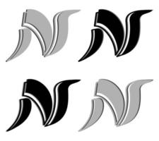 Vector graphics of elegant 3D letter N in black and gray color. Perfect for corporate, t-shirts, and so on.