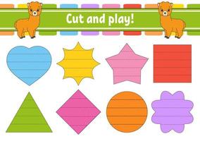 Cut and play. Logic puzzle for kids. Education developing worksheet. Learning game. Activity page. Cutting practice for preschool. Simple flat isolated vector illustration in cute cartoon style.