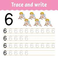 Learn Numbers. Trace and write. Handwriting practice. Education developing worksheet. Color activity page. Isolated vector illustration in cute cartoon style.