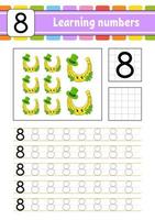 Trace and write numbers. Handwriting practice. Learning numbers for kids. Education developing worksheet. St. Patrick's day. Activity page. Isolated vector illustration in cute cartoon style.