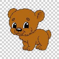 Cute cartoon character sticker bear. Animal theme. Colorful vector illustration. Isolated on transparent background. Design element