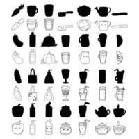 A set of items in doodle style. Hand drawn. Simple shapes. Vector illustration isolated on white background.