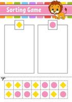 Sorting game for kids. Cut and glue. Education developing worksheet. Matching game for kids. Color activity page. Puzzle for children. Cute character. Vector illustration. cartoon style.