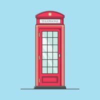 Classic Red Payphone Vector Illustration. Telephone Booth Design. Vintage. Flat Cartoon Style Suitable for Icon, Web Landing Page, Banner, Flyer, Sticker, Card, Background, T-Shirt, Clip-art
