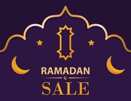 Ramadan sale square banner with gold crescent moon, star and lantern element suitable for social media promotion and marketing post template vector