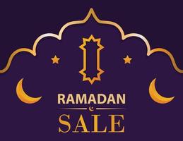 Ramadan sale square banner with gold crescent moon, star and lantern element suitable for social media promotion and marketing post template vector