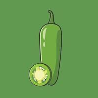 flat cartoon jalapeno vector. Hot green chili pepper on green background. Mexican spice vector