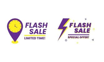 banner de venta flash con elemento de reloj y trueno en estilo memphis, vector eps 10 aislado adecuado para cualquier anuncio, banner y elemento de afiche