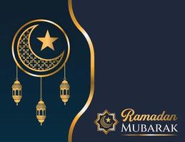 banner de ramadan mubarak con elemento de luna creciente dorada, estrella y linterna adecuado para la promoción de redes sociales, espacio de copia y plantilla de publicación de marketing vector