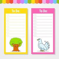 To do list for kids. Empty template. The rectangular shape. Isolated color vector illustration. Funny character. cartoon style. For the diary, notebook, bookmark.