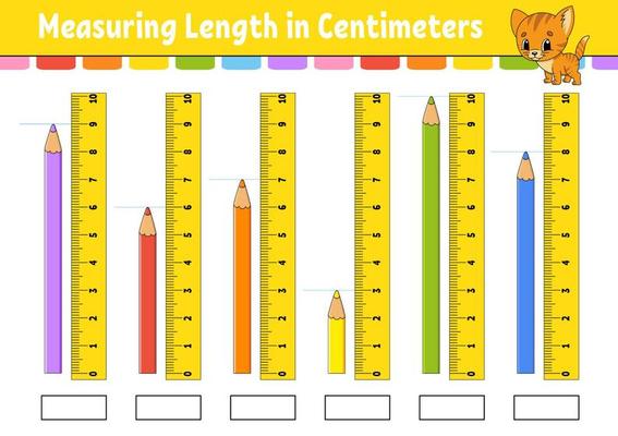 measuring length in centimeter with ruler education developing worksheet game for kids color activity page puzzle for children cute character vector illustration cartoon style 5513094 vector art at vecteezy