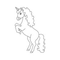 Magic fairy unicorn. Coloring book page for kids. Cartoon style character. Vector illustration isolated on white background.