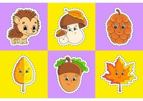 Sticker with contour. cartoon character. Colorful vector illustration. Isolated on color background. Template for your design. Autumn theme.