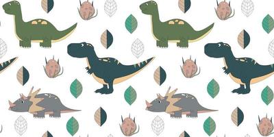 Dinosaurs walking in the nature. Children pattern. Cute dinosaurs pattern for wallpaper, wrapping paper, packaging, textile. Vector pattern.