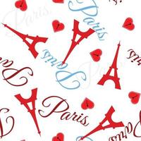 Eiffel tower on white background. Seamless pattern with Eiffel tower and word Paris. For textile, wrapping paper, packaging. vector