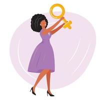 African woman holding up the female gender sign. Happy women's Day. Empower concept illustration. vector