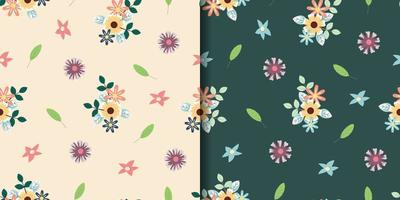 conjunto de patrones sin fisuras florales con hojas y ramas. para textiles, papel, papel de regalo, embalaje, papel pintado. patrones sin fisuras vectoriales. vector