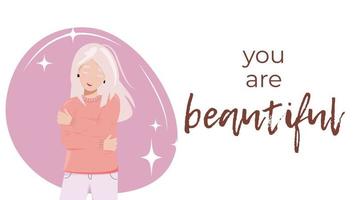 Beautiful albino young woman. Self love and being different concept illustration. For banners, cards, backgrounds, prints. vector