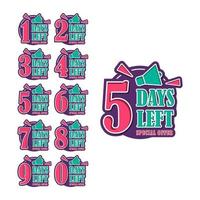 Number days left countdown timer design collection vector