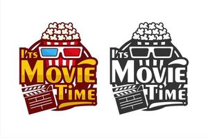 Popcorn movie time design premium logo.eps vector