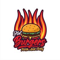 Hot burgers fresh and tasty design logo vector