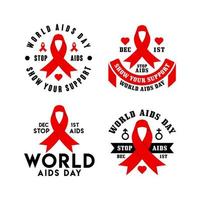 colección de diseño de insignias del día mundial del sida vector