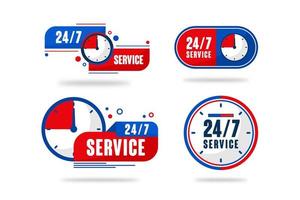 24-7 Service stopwatch label vector design collection