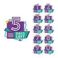 Number days left countdown timer collection vector