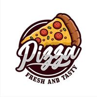 logo premium de diseño fresco y sabroso de pizza vector