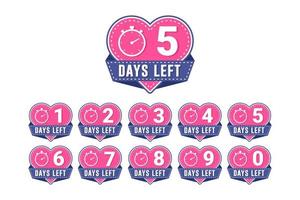 Heart number days left timer countdown vector