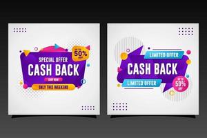 Social media cash back banner promotion design collection vector
