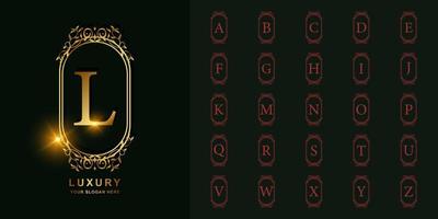 Letter L or collection initial alphabet with luxury ornament floral frame golden logo template. vector