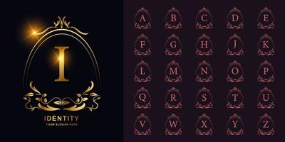 Collection initial alphabet with luxury ornament or floral frame golden logo template. vector