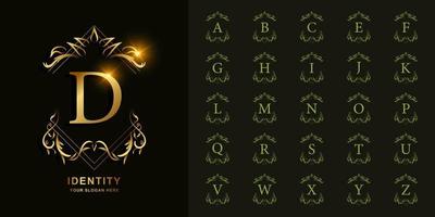 Letter D or collection initial alphabet with luxury ornament floral frame golden logo template. vector