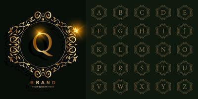 Collection initial alphabet with luxury ornament or floral frame golden logo template. vector