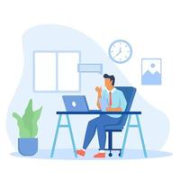 Work from home illustration concept. man working on laptop at home vector